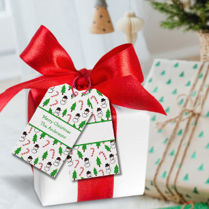 Snowman Candy Cane Christmas Tree Pattern Gift Tags