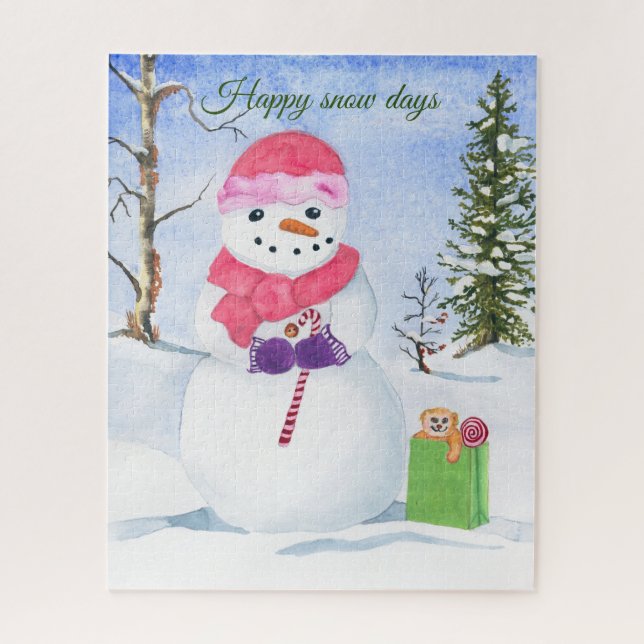 Snowman candy cane Happy snow days Puzzle (Vertical)