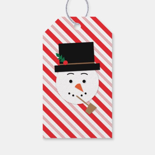Snowman Candy Cane Stripe Christmas Gift Tags