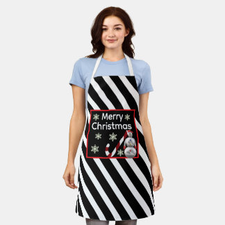 snowman Candy Cane Stripe Merry Christmas Apron