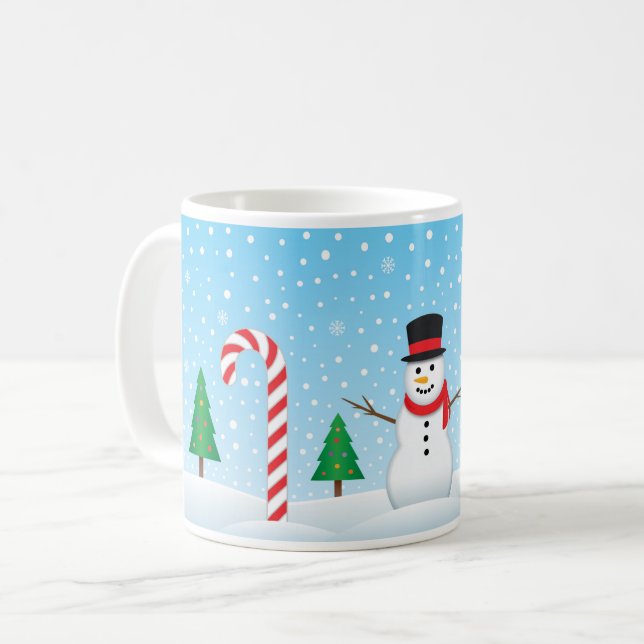 Snowman & Candy Cane Winter Wonderland Coffee Mug (Front Left)