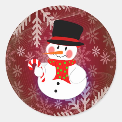 Snowman  Candycane Classic Round Sticker