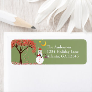 Snowman Candycane Tree on Deep Burgundy Label