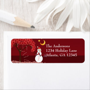 Snowman Candycane Tree on Deep Burgundy Label
