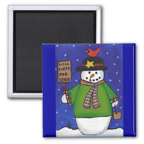 Snowman  Cardinal _ Christmas magnet