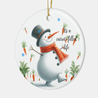Snowman Carrot Filled Life Ceramic Ornament