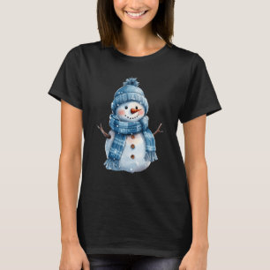 Snowman Carrot Nose Blue Hat and Scarf Winter Snow T-Shirt