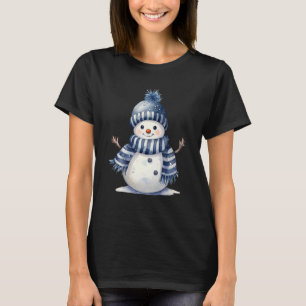 Snowman Carrot Nose Blue Hat and Scarf Winter Snow T-Shirt