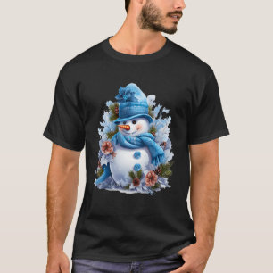 Snowman Carrot Nose Blue Hat and Scarf Winter Snow T-Shirt