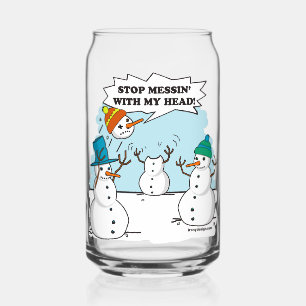 Snowman Cartoon Funny Drawing Can Glass