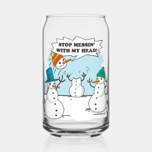 Snowman Cartoon Funny Drawing Can Glass