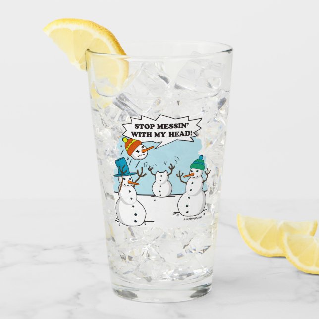 Snowman Cartoon Funny Drawing Glass (Front Ice)