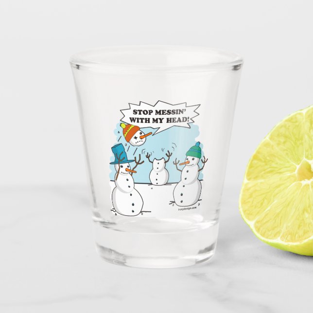 Snowman Cartoon Funny Drawing Shot Glass (Front)