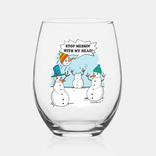 Snowman Cartoon Funny Drawing Stemless Wine Glass