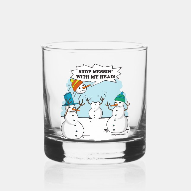 Snowman Cartoon Funny Drawing Whiskey Glass (Front)
