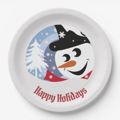Snowman cartoon happy holidays winter snow paper plates