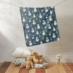 Snowman Cats Holiday Pattern Baby Blanket