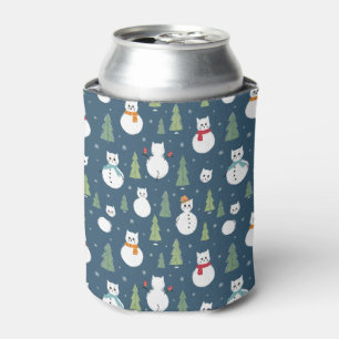 Snowman Cats Holiday Pattern Can Cooler