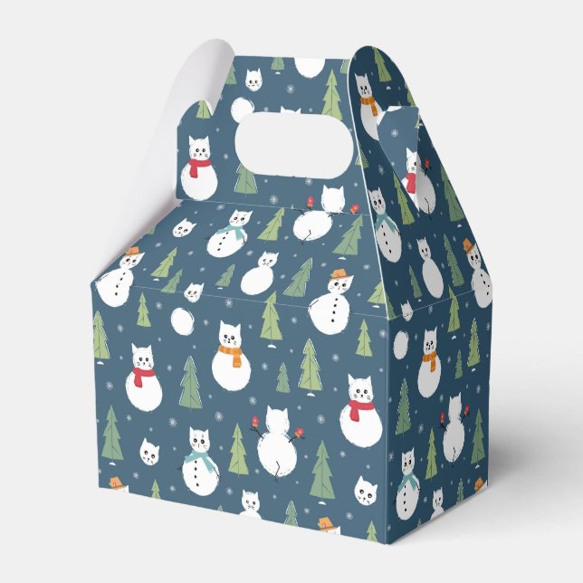 Snowman Cats Holiday Pattern Favor Boxes (Front Side)