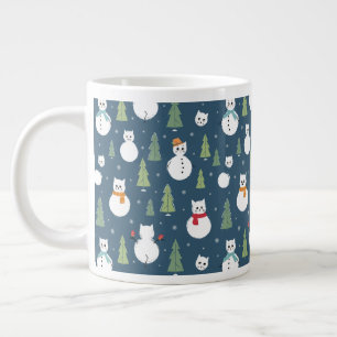 Snowman Cats Holiday Pattern Giant Coffee Mug