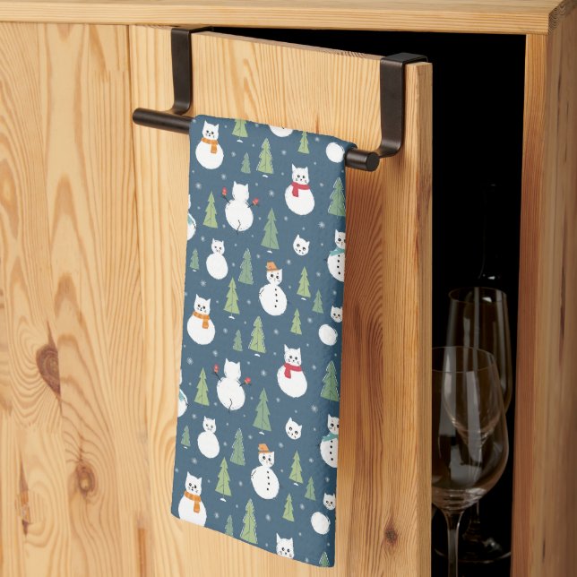 Snowman Cats Holiday Pattern Kitchen Towel (Thirds Fold)