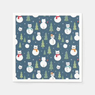 Snowman Cats Holiday Pattern Napkins