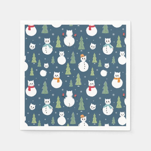 Snowman Cats Holiday Pattern Napkins (Front)