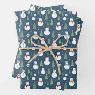 Snowman Cats Holiday Pattern Wrapping Paper Sheets