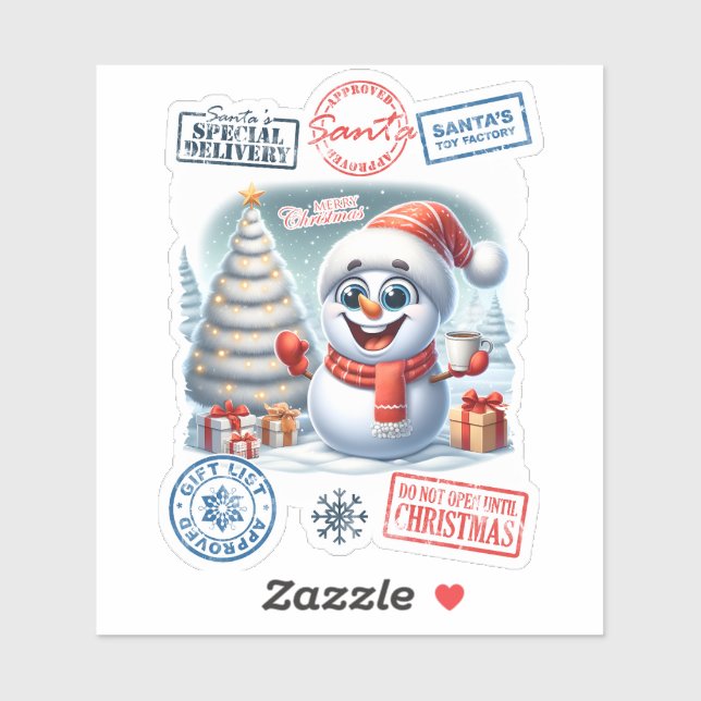 Snowman Celebrates Christmas With Gifts Sticker (Sheet)