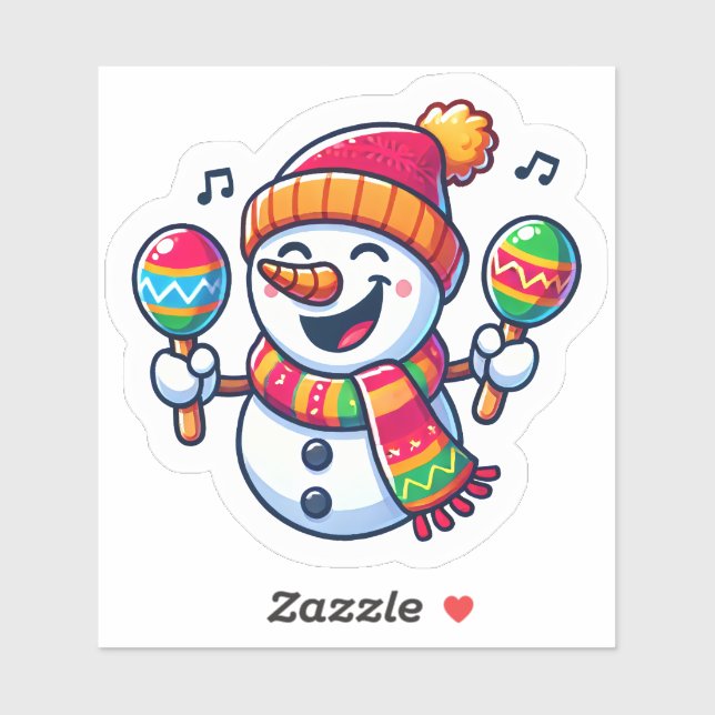 Snowman Celebrates Christmas With Maracas Sticker (Sheet)
