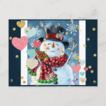 Snowman Celebrating Christmas Postcard<br><div class="desc">What better way to welcome the festivities of the holidays and than a cheery Snowman who is loving winter? This Christmas postcard is ready to customize...  an artful greeting for the season.</div>