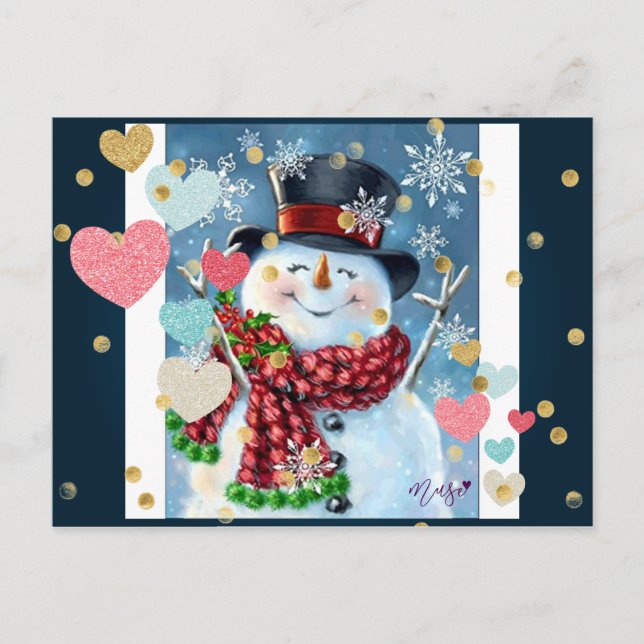 Snowman Celebrating Christmas Postcard (Front)