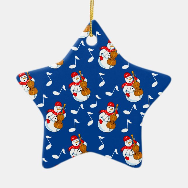 Snowman Cello Music Notes Ceramic Ornament (Front)