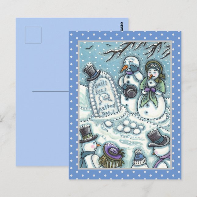 SNOWMAN CEMETERY, MELTED BEFORE HIS TIME, MOURNERS POSTCARD (Front/Back)