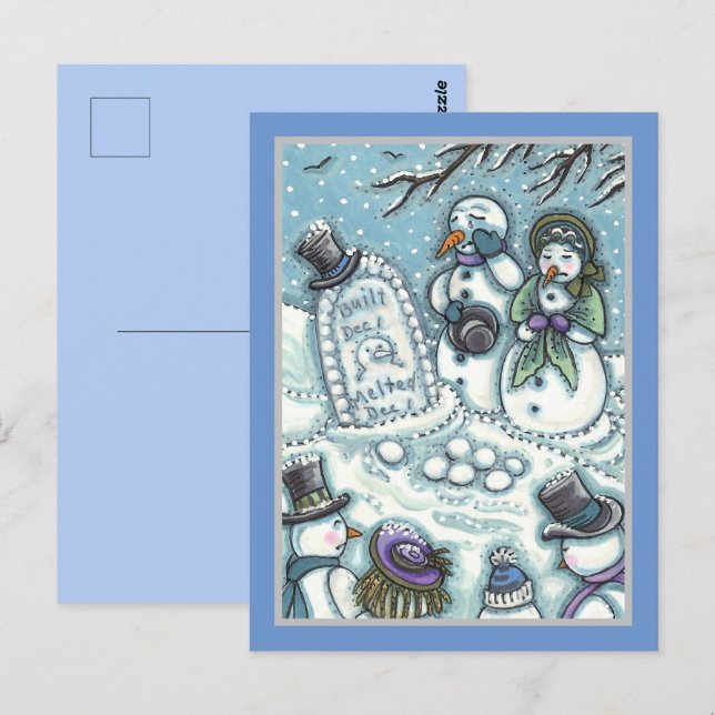 SNOWMAN CEMETERY, MELTED BEFORE HIS TIME, MOURNERS POSTCARD (Front/Back)