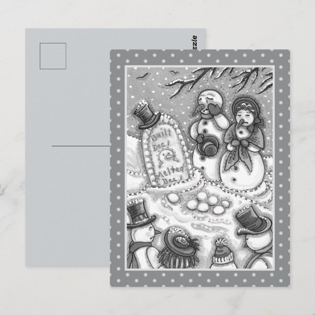 SNOWMAN CEMETERY, MELTED BEFORE HIS TIME, MOURNERS POSTCARD (Front/Back)