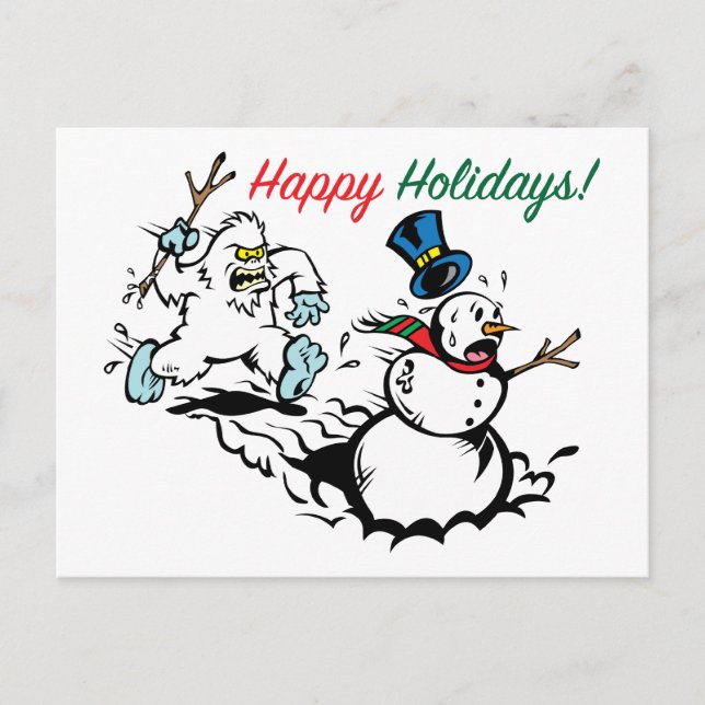 Snowman Chase Happy Holidays Postcard (Front)