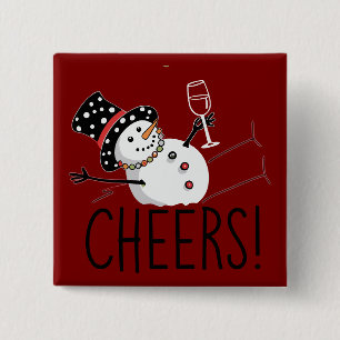 Snowman Cheers Wine Christmas Funny Xmas Winter Button