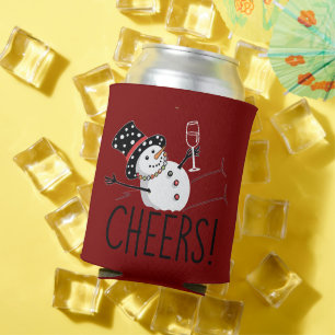 Snowman Cheers Wine Christmas Funny Xmas Winter Can Cooler