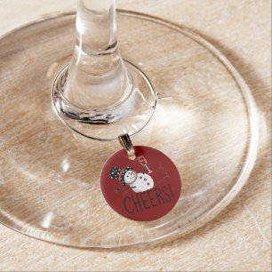 Snowman Cheers Wine Christmas Funny Xmas Winter  Charm