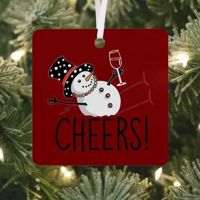 Snowman Cheers Wine Christmas Funny Xmas Winter  Metal Ornament (Insitu)