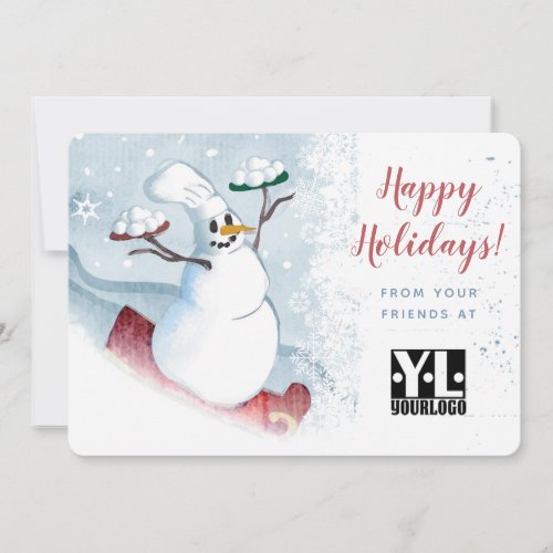 Snowman chef caterer restaurant culinary Christmas Holiday Card