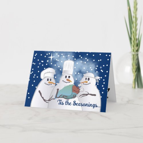 Snowman chef culinary restaurant caterer Christmas Holiday Card
