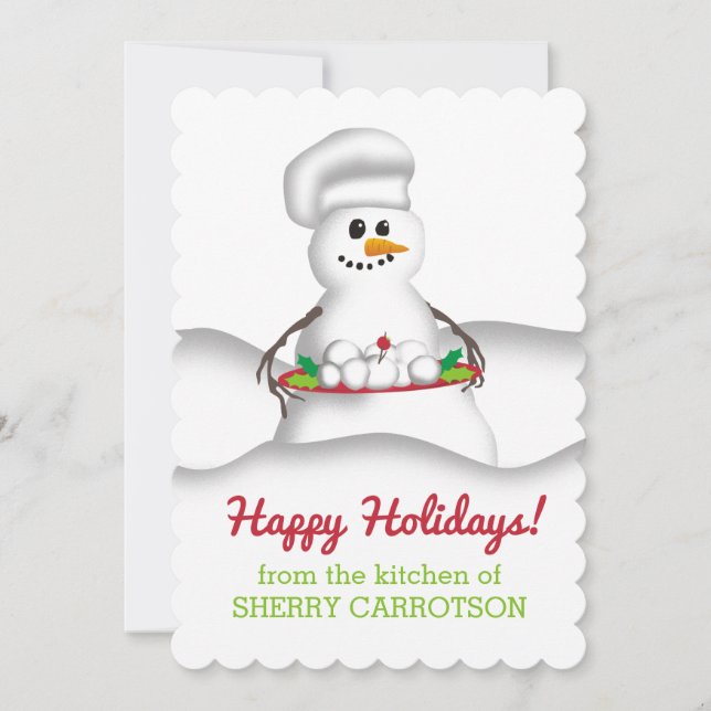 Snowman chef from the kitchen of culinary holiday card (Front)
