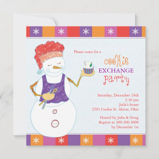 Snowman Chef Holiday Cookie Swap Party Invitation (Front)