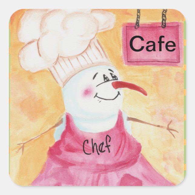 Snowman Chef in Apron & Chef's Hat Square Sticker (Front)