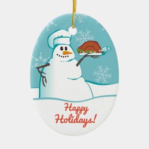 Snowman chef turkey dinner Christmas ornament
