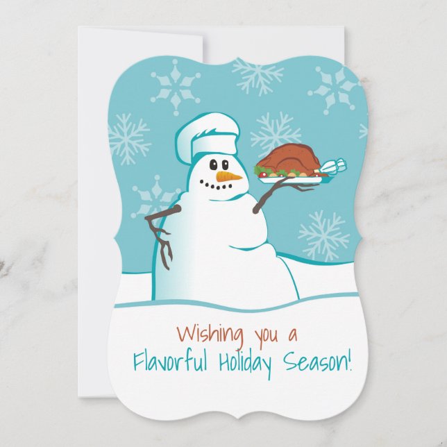 Snowman chef turkey dinner culinary Christmas card (Front)