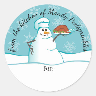 Snowman chef turkey from the kitchen of food classic round sticker