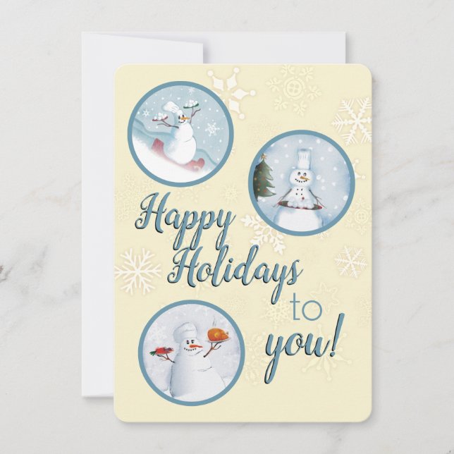 Snowman chefs catering restaurant food service holiday card (Front)